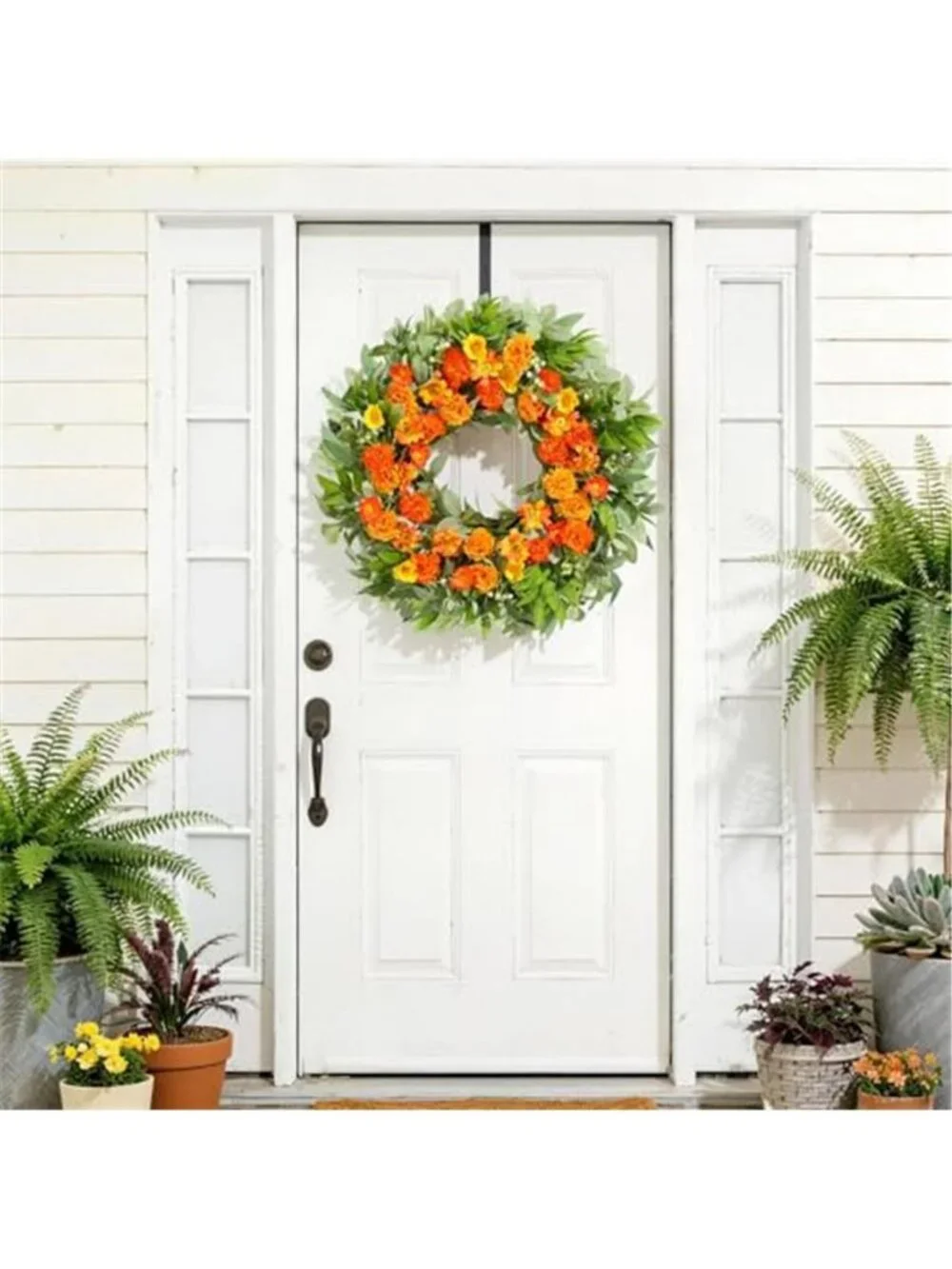 24 Inch Summer Wreaths for Front Door with Carnations Daisies and Eucalyptus